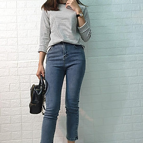 Quần jeans nữ cạp cao ống đứng co giãn cực tốt