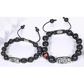 Cặp vòng tay nam nữ đá obsidian nhám kết tỳ hưu bạc mệnh thủy, mộc - Ngọc Quý Gemstones
