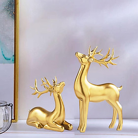 2Pcs Modern Deer Statue Resin Figurine Sculpture Craft for Tabletop Home Bookcase Living Room Decoration