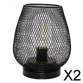 2xIron Birdcage Shape Table Lamp Light Bedside Bedroom Home Cafe Decor Black