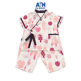 Bộ quần áo lửng bé gái họa tiết Lá hồng xô sợi tre - AICDBGA4EUFS - AIN Closet