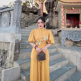 QUẦN ÁO ĐI CHÙA CAO CẤP SJ04 VẢI CÁT NHUNG THÊU HẠC SJ04