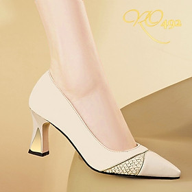 Giày cao gót nữ đẹp đế vuông 5 phân hàng hiệu rosata hai màu đen kem ro492