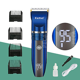 Tông đơ cắt tóc không dây lưỡi sứ trắng Kemei KM-1086 chuyên nghiệp có màn hình LED hiển thị điều chỉnh 2 mức tốc độ thích hợp sử dụng cắt tóc trẻ em và người lớn