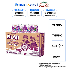 Thùng 48 Hộp Thức Uống Sữa Trái Cây Có Thạch NuVi Hương Nho 100ml