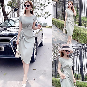 Đầm thiết kế chất lụa bóng hàn cao cấp nhún eo V1854 Glady Design - Kèm ảnh thật trải sàn