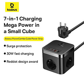 Mua Bộ Sạc Nhanh Baseus PowerCombo Cube Power Strip 3AC+2U+2C 30W 1.5m hàng chính hãng