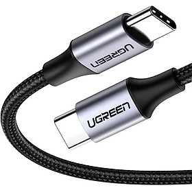 Cáp USB type C 1M 60W hỗ trợ sạc nhanh PD màu đen mạ nickel đầu bọc nhôm chống nhiễu Ugreen 50150 US261 Hàng Chính Hãng