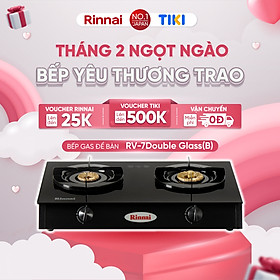 Bếp gas dương Rinnai RV-7Double Glass(B) mặt bếp kính và kiềng bếp men - Hàng chính hãng.