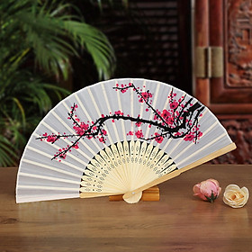 Quạt vải xếp họa tiết hoa anh đào, Quạt xếp cầm tay hoạ tiết hoa phong cách Trung Quốc trang trí sáng tạo