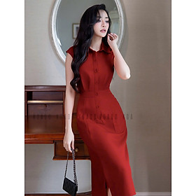 Đầm đỏ eo xếp ly NGADO , đầm kiểu Nữ , đầm công sở , dự tiệc