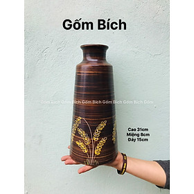 Mua Bình Hoa Lọ Hoa Men Mộc Dáng Chai Vẽ Hoa Cỏ Gốm Sứ Bát Tràng