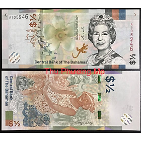 Mua Tờ 0.5 Dollar của Bahamas  MỚI  mệnh giá hiếm gặp  đảo quốc Trung Mỹ  mới 100% UNC  tặng túi nilon bảo quản