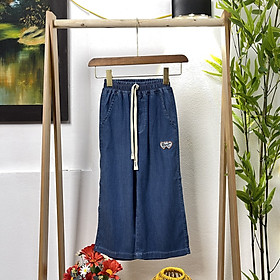 Quần bò giấy cho bé gái ồng sớ size đại 5-10 tuổi thêu thỏ và chữ Bmo vải mỏng mềm mại thời trang mặc được cả 4 mùa