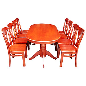 Bộ Bàn Ăn Hiện Đại OVal Gỗ Cao Su Tự Nhiên 1m8 8 Ghế
