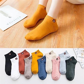 Set  10 đôi tất gấu nữ , hoa cúc , cổ ngắn nhiều màu dễ thương vải cotton , khử mùi , kháng khuẩn  kèm túi dây rút xinh xắn cute cho phái nữ