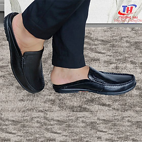 Dép sục nam da bò  Trường Hải màu đen đế cao su không trơn hàng may chắc chắn thời trang cao cấp BMN0201 - đen - 43