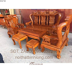 Bàn ghế gỗ phòng khách trạm voi gỗ gõ