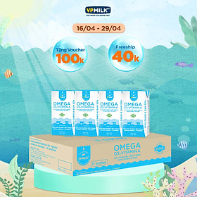 Sữa Dinh Dưỡng Tiệt Trùng VPMilk Omega Ít Đường dạng hộp cho bé trên 1 tuổi 110ml (thùng 48 hộp)