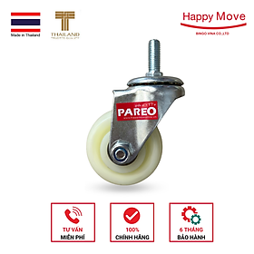 Bánh xe đẩy hàng nhựa PP trắng ty ren M12 - Pareo, bánh - 75mm - 100mm