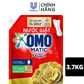 Nước giặt OMO Matic Comfort hương Tinh dầu thơm cho máy giặt cửa trên, xoáy bay vết bẩn, hương thơm bền lâu, túi 3.7kg