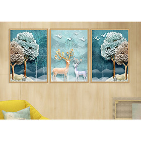 Mua Bộ tranh 3 Bức - Tranh treo tường  phòng khách- Tranh 3D Hiện Đại HD 70526  /Gỗ MDF cao cấp phủ kim sa/ Chống ẩm mốc  mối mọt/Bo viền góc tròn