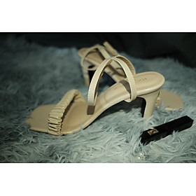WAO Fashion - Giày sandal cao gót nữ mũi vuông quai nhún thanh lịch cao 8cm - WA02