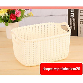 Mua Rổ nhựa giả đan mây có quai cầm nhiều size phong cách Hàn quốc