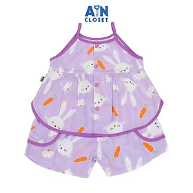 Bộ quần áo Ngắn bé gái họa tiết Thỏ Tím Lanh lụa. - AICDBGFRPYXO - AIN Closet