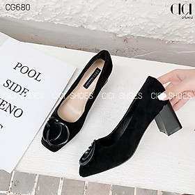 Giày cao gót nữ CiCi Shoes 5cm gót vuông, giầy da lộn khoá nhựa - CG680