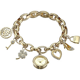 Anne Klein Women's 10-7604CHRM Swarovski Crystal Gold-Tone Charm Bracelet Watch