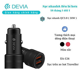 Sạc trên xe hơi Devia Traveller hỗ trợ sạc nhanh Q.C 3.0- Hàng chính hãng