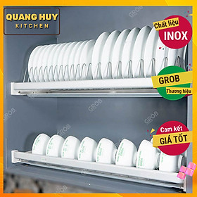 Giá úp bát 2 tầng cố định inox bóng cho tủ bếp trên