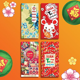 Bao Lì Xì Huỳnh Gia Phát  -  combo 4 mẫu Xuân Sung Túc -Tết Hạnh Phúc 