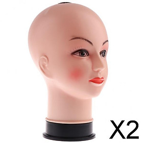 2xPVC Female Bald Mannequin Head Model Wig Making Hat Glasses Display Stand 1#