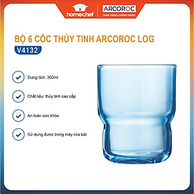 Bộ cốc (ly) thủy tinh thấp Arcoroc Log T Blue 6 chiếc V4132, dung tích 300ml, dùng máy rửa bát | Hàng chính hãng