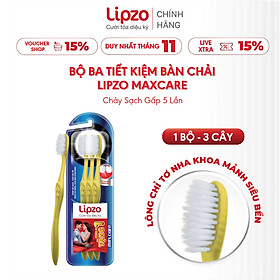 Bộ Ba Tiết Kiệm Bàn Chải Đánh Răng Lipzo Maxcare Cho Người Lớn Công Nghệ Lông Chỉ Tơ Nha Khoa Mảnh Siêu Bền