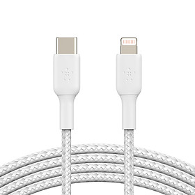Cáp USB-C to Lightning BOOST↑CHARGE Belkin vỏ dù, chứng chỉ MFi, sạc nhanh 30W, 1m & 2m - Hàng Chính Hãng CAA004bt