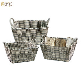 Mua Sọt giặt URSPACE đựng đồ  quần áo dơ  đồ chơi hình chữ nhật màu xám có quai cầm tiện dụng/POLY RATTAN RECTANGLE BASKET