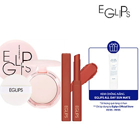 Combo Phấn phủ dạng nén Eglips Glow Powder Pact +Son Muse in Velvet Lipstick tặng 1 kem chống nắng Sunmate