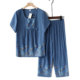(HÀNG SẴN) Bộ Quần Áo Ngắn Tay Hai Mảnh Vải Cotton Lanh Mùa Hè Cho Mẹ AB26 - Hàng Quảng Châu Cao Cấp