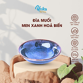 Đĩa Muối Men Xanh Hoả Biến - Đĩa Gia Vị Men Xanh Hoả Biến (đường kính 8cm) - Gốm Sứ Cao Cấp Unika Bát Tràng