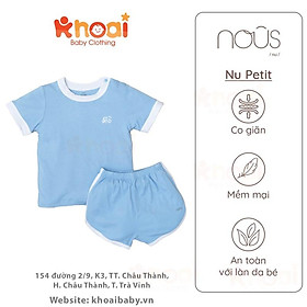 Bộ cài vai cộc petit Nous xanh dương - Chất liệu Nu Petit 95% cotton thiên nhiên