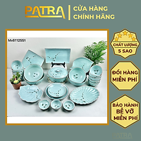 Mua Bộ bát đĩa ăn cơm  bộ đĩa men lam ngọc gốm sứ Bát Tràng vẽ hoa đào trắng cao cấp nhiều mẫu