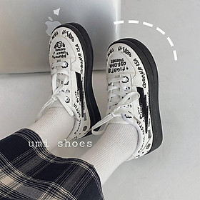 Giày thể thao nữ GRAFFITI độn đế cao 4cm chữ kí họa tiết vẽ tay màu trắng đen dễ phối đồ đơn giản mẫu mới trend
