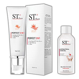 ST Beauty - Kem Chống Nắng 3 in 1: SPF 50+ PA+++ - Make Up - Cân Bằng Độ Ẩm Cho Da - ST Beauty PERFECT 3in1 Sun Cream - Tặng 1 Gel Rửa Tay Khô 100ml - Sạch Khuẩn