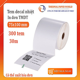 10 cuộn giấy in nhiệt tự dính, in đơn hàng TMDT 75x100 mm dài 30m 