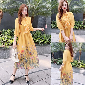 Đầm thiết kế chất tơ lụa phối bèo ngực sang chảnh V1858 Glady Design - Kèm ảnh thật trải sàn