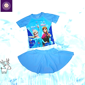Đồ bơi bé gái tay ngắn hình Elsa - Anna từ 10-39kg -quần giả váy tạo kín đáo-Hương Nhiên