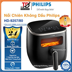 Mua Nồi Chiên Không Dầu Philips HD9257   5.6Lit - 1700W  Mặt Kính Quan Sát Thực Phẩm  Hàng Chính Hãng